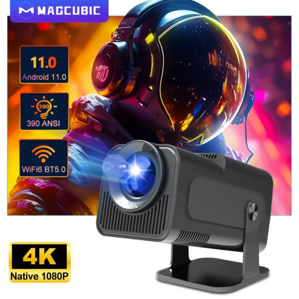 מאג 'מעוקב 4k אנדרואיד 11 מקרן מקומי 1080p 390ansi hy320 כפול wifi6 bt5.0 1920*1080p קולנוע נייד מקטר hy300