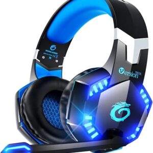 VersionTECH. G2000 Gaming Headset for PS5 PS4 Xbox One Controller,Bass Surround Noise Cancelling Mic, Over Ear Headphones with LED Lights for Mac Laptop Xbox Series X S Nintendo Switch NES PC Games